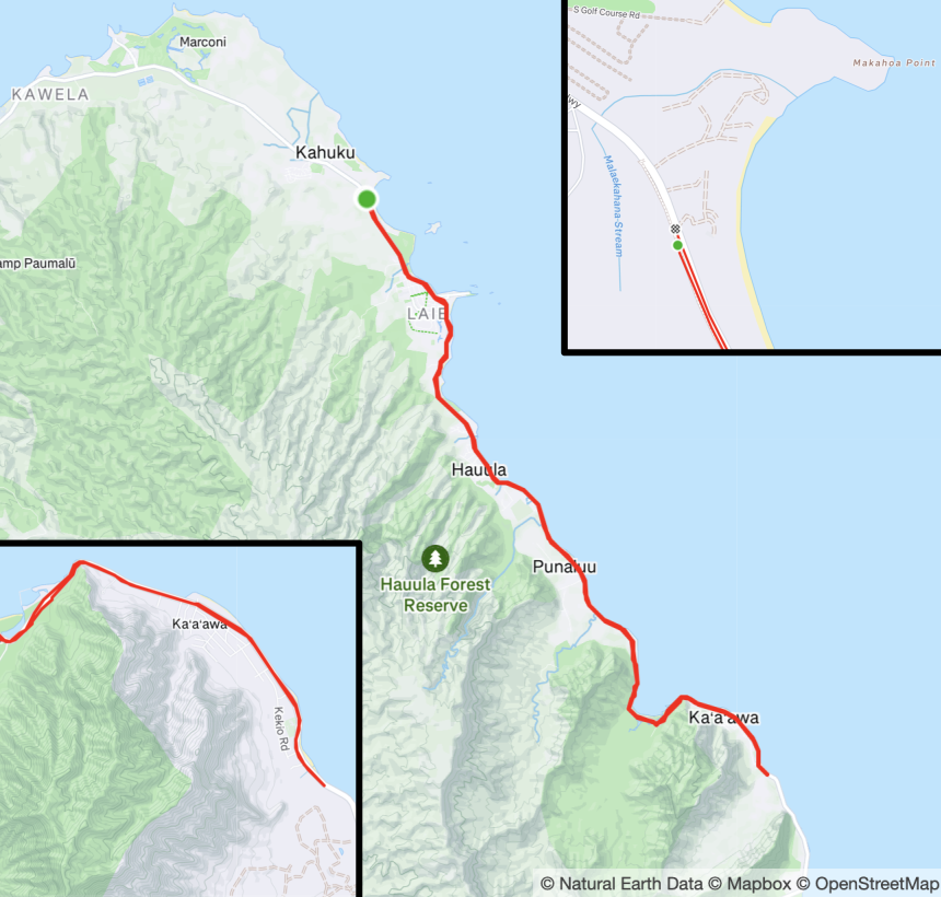 A map of the Malaekahana TT course.